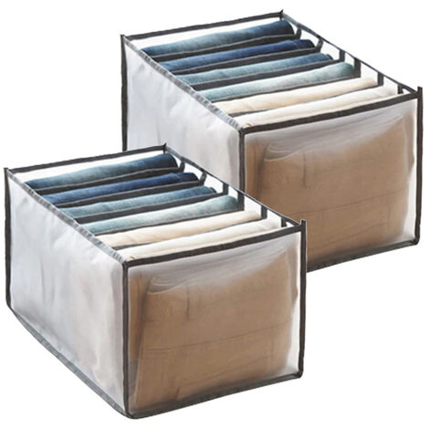 Lot de 2 organisateurs de rangement pour jeans, tiroirs et pantalons pliables en maille, grande capacité, séparateurs pour tiroirs de vêtements et pantalons.