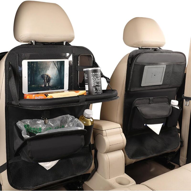 Lot de 2 organisateurs de siège arrière de voiture pour enfants, avec table pliante, protection de dossier de voiture imperméable pour enfants, tissu