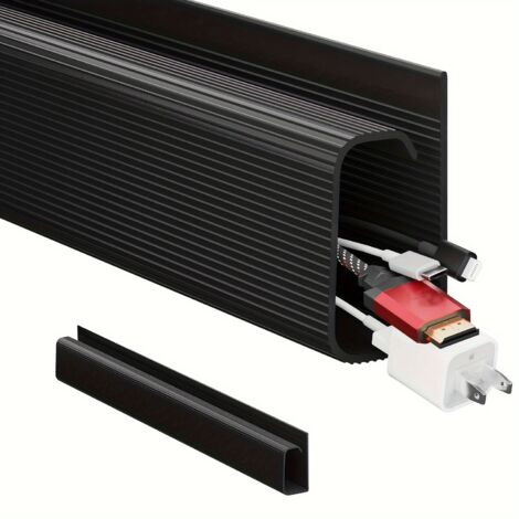 Lot de 2 organiseurs de câbles sous bureau en PVC avec passe-câbles caché, 40 cm, noir, adapté au bureau et à la maison.