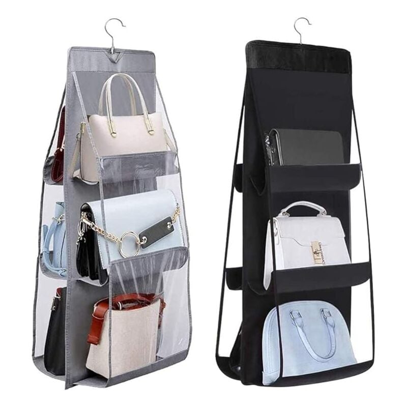 Lot de 2 organiseurs de sac à main à suspendre avec 6 poches et anti-poussière