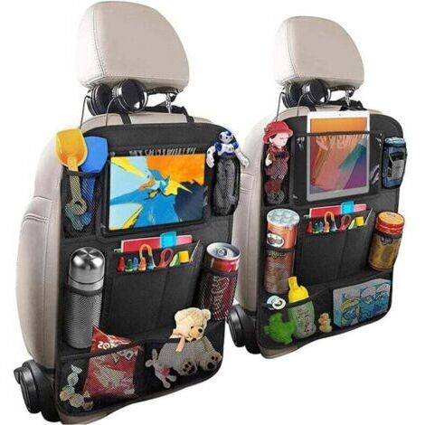 Lot de 2 organiseurs de siège arrière de voiture avec 9 poches de rangement pour tablette iPad 10 pouces, housse de protection étanche pour siège arrière de voiture, pour les voyages des enfants et de
