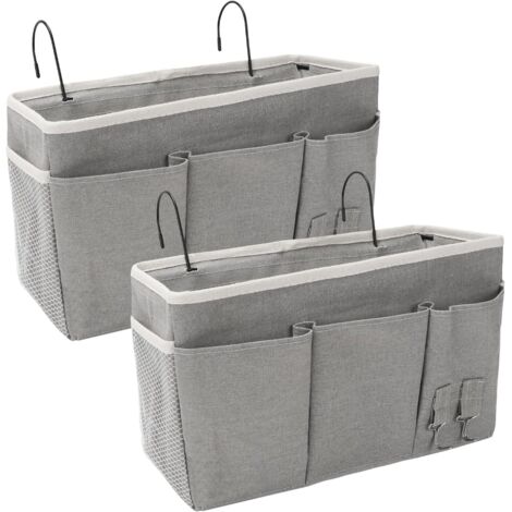 Lot de 2 organiseurs suspendus pour table de chevet avec 3 compartiments, organiseur de lit, sac de rangement suspendu, organiseur de porte, étagère suspendue, étagère de camping, rangement