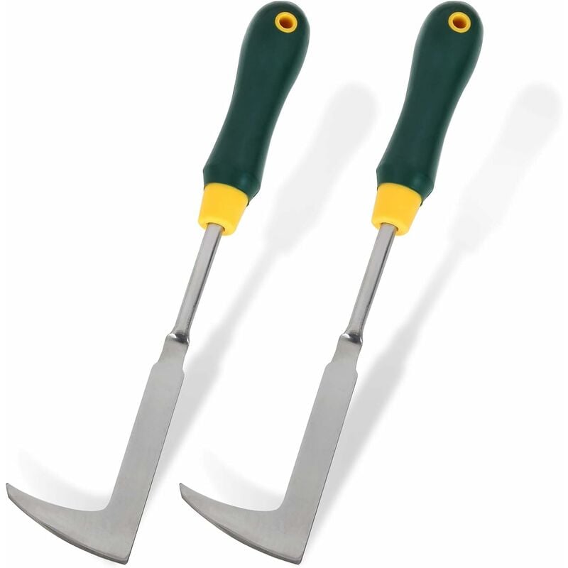 Sunxury - Lot de 2 outils de désherbage de fissures de 33 cm avec gants de jardin, outil manuel de désherbage manuel en acier inoxydable (forme en l)