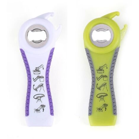 Lot de 2 ouvre-boîtes 5 en 1 : ouvre-bouteille, ouvre-boîte, accessoire pratique au quotidien.