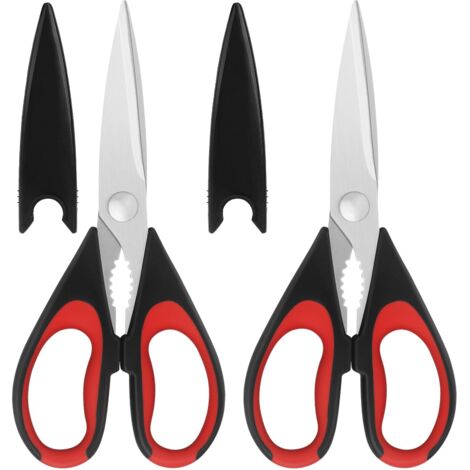 Lot de 2 paires de ciseaux de cuisine multi-usages en acier inoxydable avec manche doux Rouge/noir
