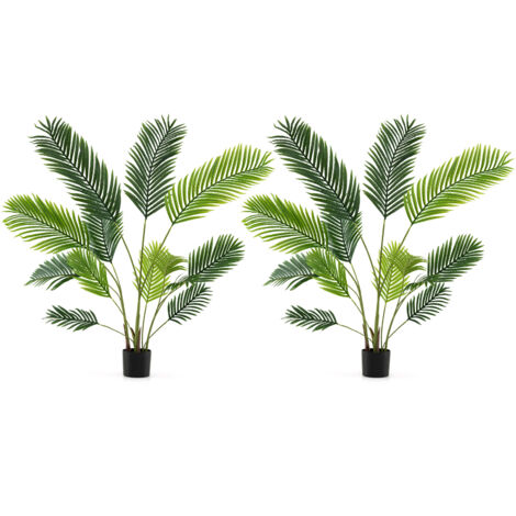 Lot de 2 Palmiers Areca Artificiels, 90 CM Faux Arbre Tropical en Pot de Pépinière, Plante Artificielle de Sol, Décoration pour Salon, Maison