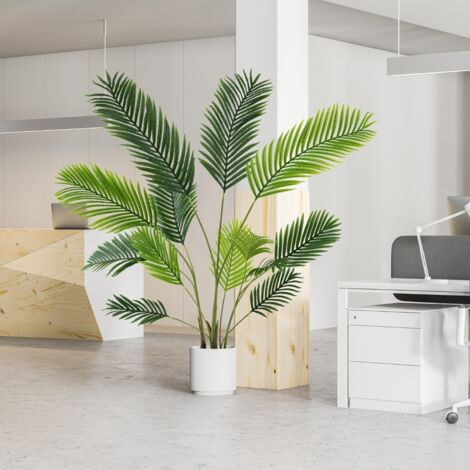 Lot de 2 Palmiers Areca Artificiels de 140 cm Faux Arbre Tropical en Pot de Pépinière Remplis de Ciment Décorations Plantes Vert