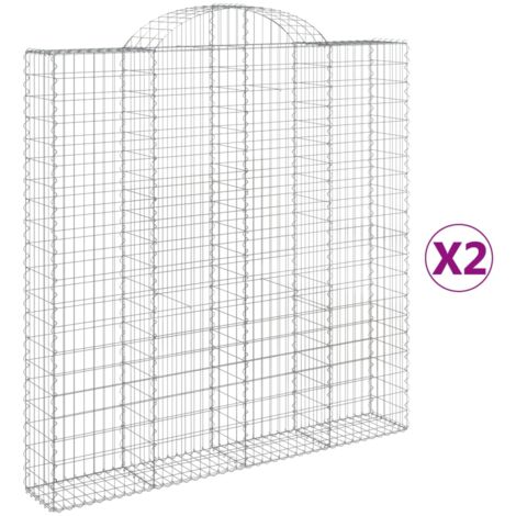 Lot de 2 paniers à gabions clôture cage mur de soutènement arqués 200 x 30 x 200/220 cm fer galvanisé Argent