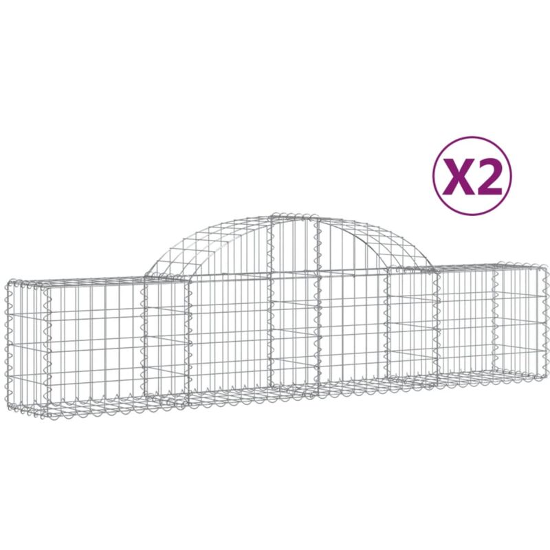 Lot de 2 paniers à gabions clôture cage mur de soutènement arqués 200 x 30 x 40/60 cm fer galvanisé Argent