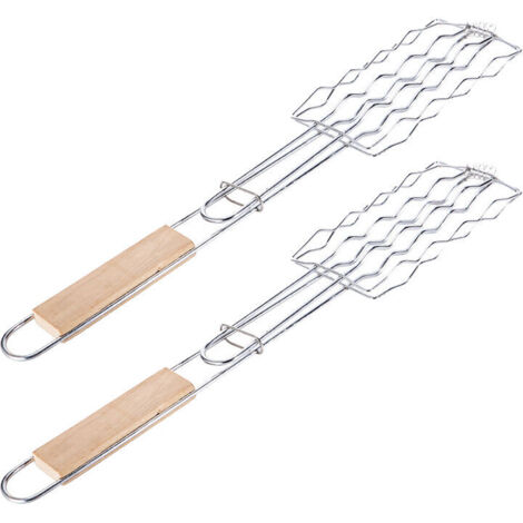 Lot de 2 paniers à griller en bois avec poignées anti-brûlure, idéal pour le camping, les barbecues, les pique-niques, accessoires de grillade, li - AquaForge