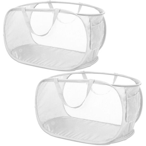 Lot de 2 paniers à linge pliables (35,8 x 35,8 x 57,9 cm) : maille grise, portables pour la salle de bain et les voyages.
