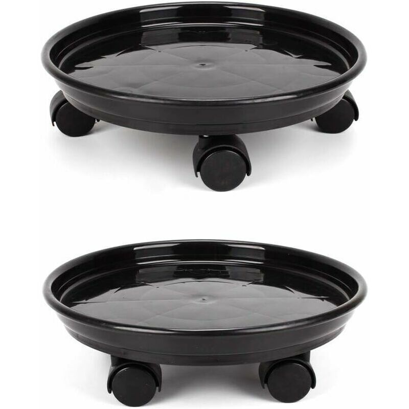 Lot de 2 paniers à plantes, support rond pour plantes en pot de 30 cm sur roulettes, support pour pots de fleurs robuste sur roulettes, chariot à