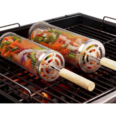 Lot de 2 paniers à roulettes pour barbecue, accessoires pour grillades extérieures