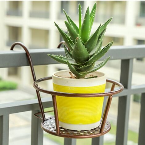 Lot de 2 paniers à suspendre en fer forgé pour pots de fleurs - Pour terrasse, balcon, porche ou clôture Bronze