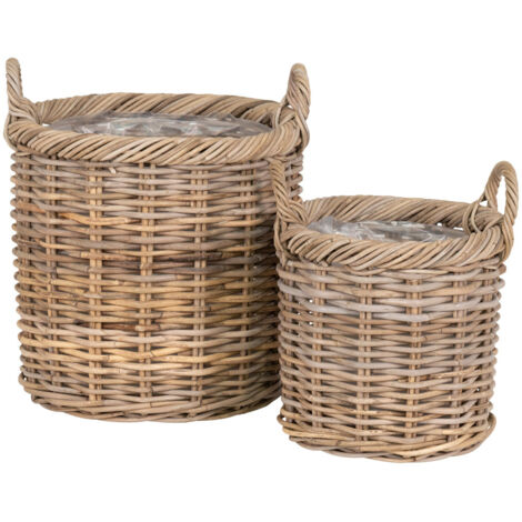 Lot de 2 paniers cache-pots ronds 40 et 30 cm en rotin naturel