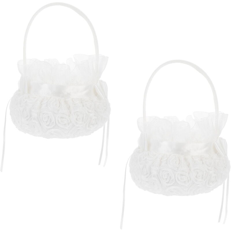 Lot de 2 paniers de mariage pour enfants avec broderie de fleurs roses