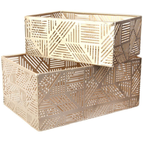 Lot de 2 Paniers de Rangement "Ajouré" 25cm Or