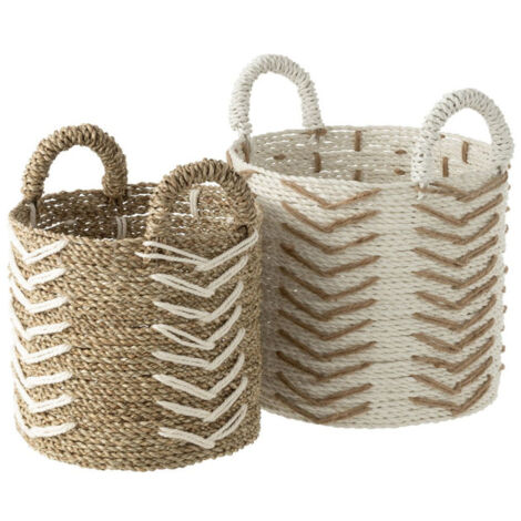 Lot de 2 Paniers de Rangement "Chevron" 39cm Naturel & Blanc