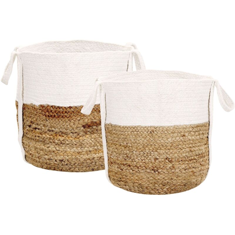 Beliani - Lot de 2 Paniers de Rangement en Coton Tressé Jute Naturel et Blanc Bellpat