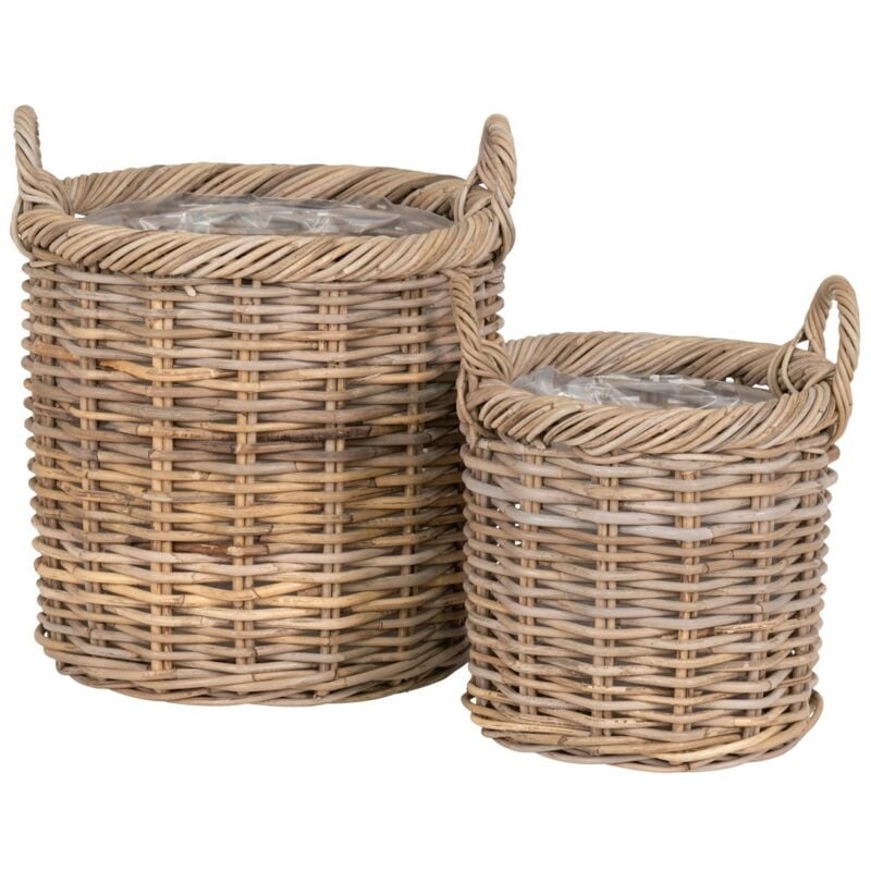 Lot de 2 Paniers Décoratifs de Rangement Gili, Rotin, Marron, 40x40x48 cm