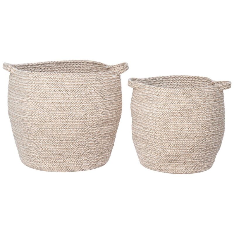 Lot de 2 Paniers Décoratifs de Rangement Lamas, Coton, Beige, 31x31x31 cm