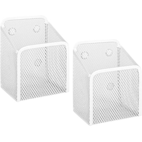 Lot de 2 paniers de rangement magnétiques - Organiseur de bureau magnétique - Panier de rangement en maille - Pour tableau blanc, casier, réfrigérateur, bureau (blanc)