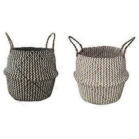Lot de 2 paniers de rangement, paniers à linge, paniers en rotin tressé, pots de fleurs suspendus, paniers à fleurs pliables et multifonctionnels