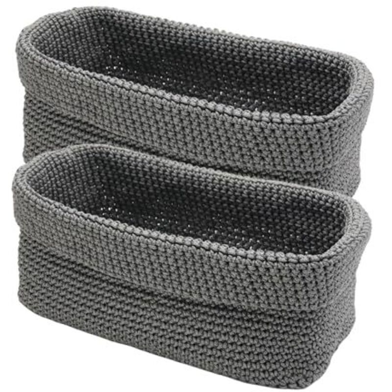Lot de 2 paniers de rangement, paniers de salle de bain crochetés, 29 x 15 x 18,5 cm, panier gris pour serviettes d'invités, paniers de rangement