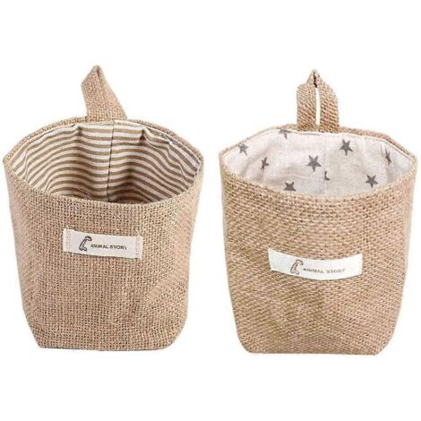 Lot de 2 paniers de rangement pliables en coton et lin.