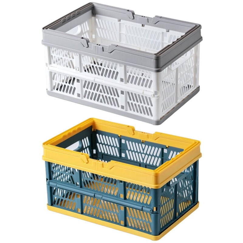 Lot de 2 paniers de rangement pliables, petits bacs à literie, paniers empilables, poignée, caisse en plastique empilable, pliable