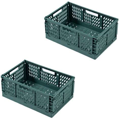 Lot de 2 paniers de rangement pliables pour bureau, vert foncé, format compact