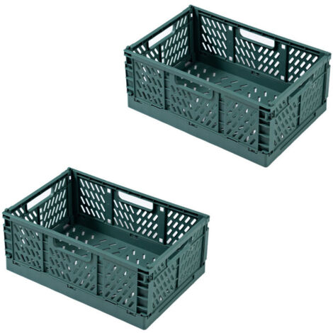 Lot de 2 paniers de rangement pliables pour bureau, vert foncé, format compact