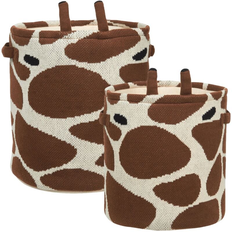 Beliani - Lot de 2 Paniers de Rangement pour Enfants en Coton Girafe avec Poignées Beige et Marron Pomang