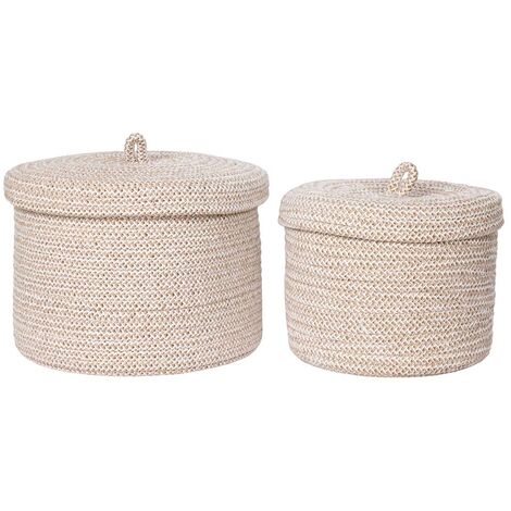 Lot de 2 paniers de rangement SEBAL avec couvercle – Coton Beige