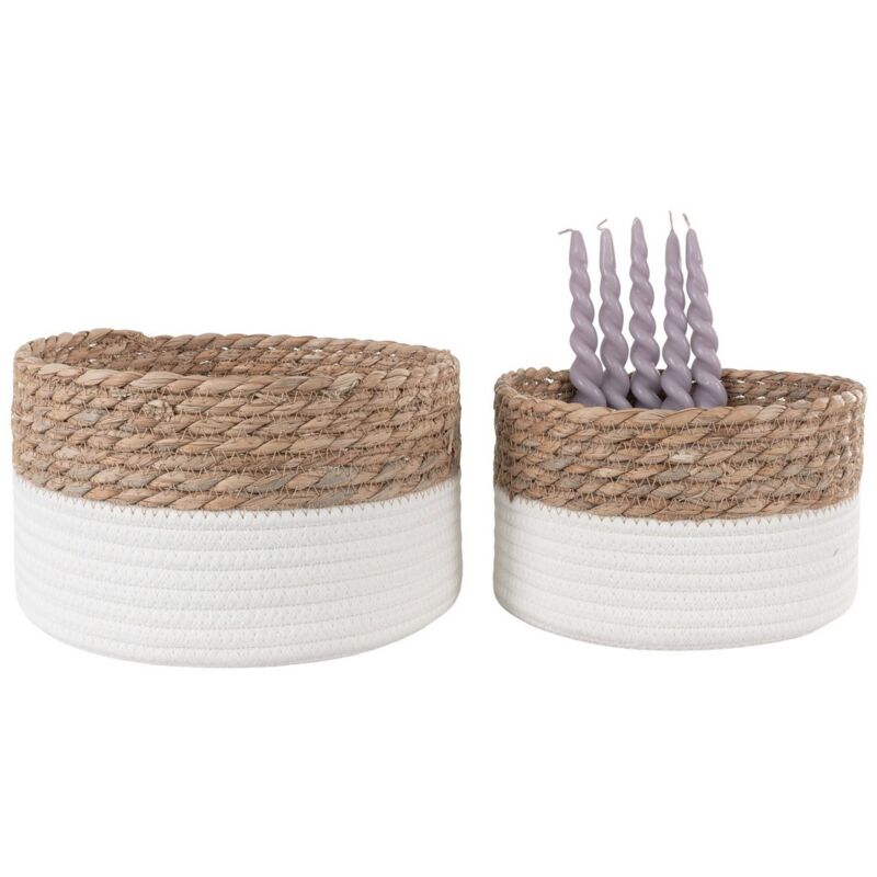 Lot de 2 Paniers Décoratifs de Rangement Tanta, Coton, Blanc, Marron, 25x25x15 cm