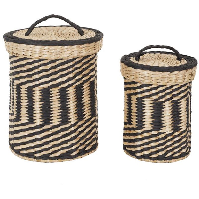 Lot de 2 paniers de rangement tressés avec couvercle