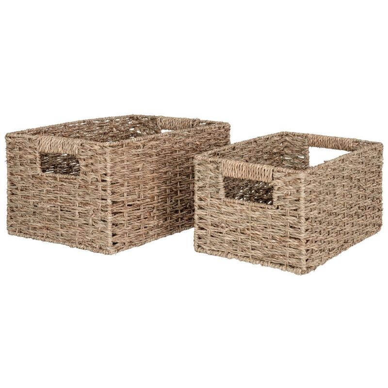 Lot de 2 Paniers Décoratifs de Rangement Venoso, Herbe de Mer, Marron, 35x24x18 cm