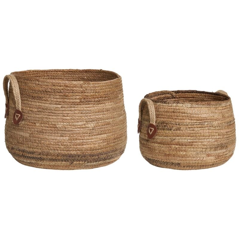 Lot de 2 Paniers Décoratifs de Rangement Aosta, Feuilles de bananier, Marron, 39x39x28,5 cm