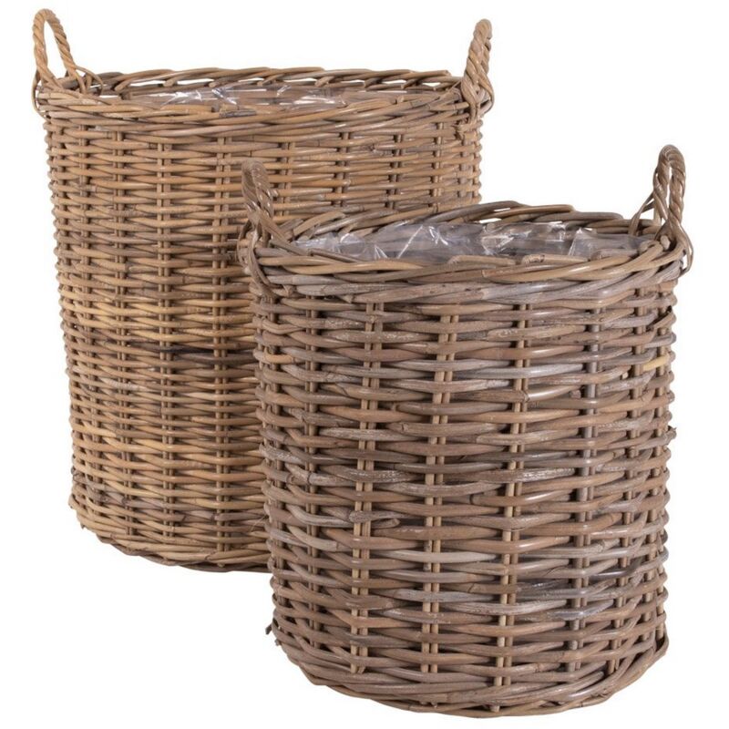 Lot de 2 Paniers Décoratifs de Rangement Indo, Rotin, Marron, 50x50x58 cm