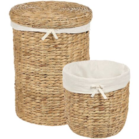 Lot de 2 Paniers en Jacinthe d'Eau Ton Naturel Fait Main avec Couvercle Danang