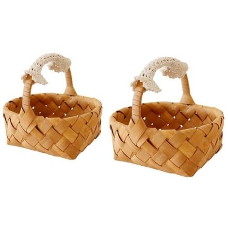 Lot de 2 paniers en osier naturel tressé avec poignées en dentelle pour mariage, paniers de demoiselle d'honneur, paniers en osier