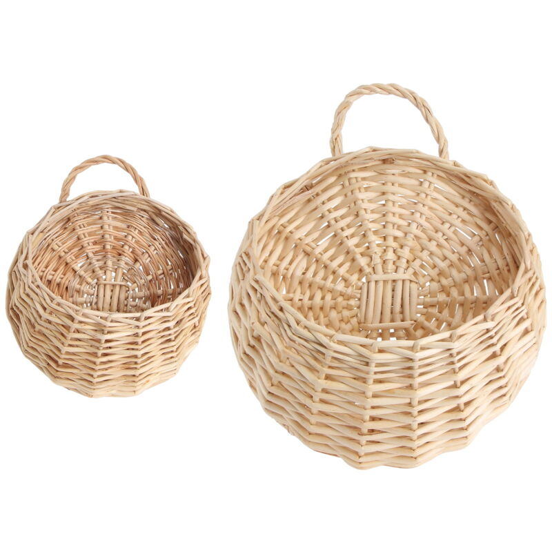 Lot de 2 paniers en paille et en osier pour pots de fleurs en osier, paniers muraux suspendus pour pots de fleurs, paniers muraux rustiques en rotin