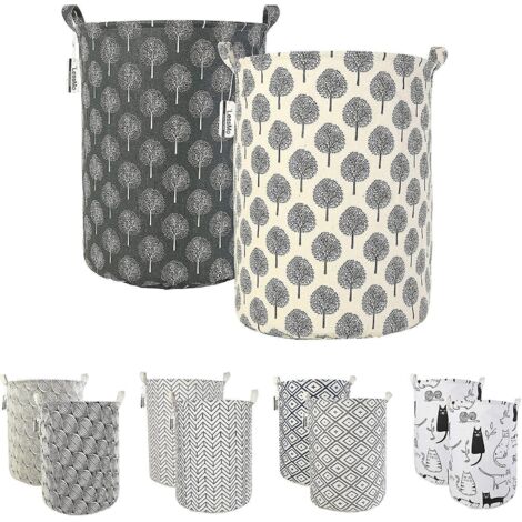 lot De 2 Paniers  Linge Pliables, Auto-dployants, Tanches, Ronds, En Coton Et Lin