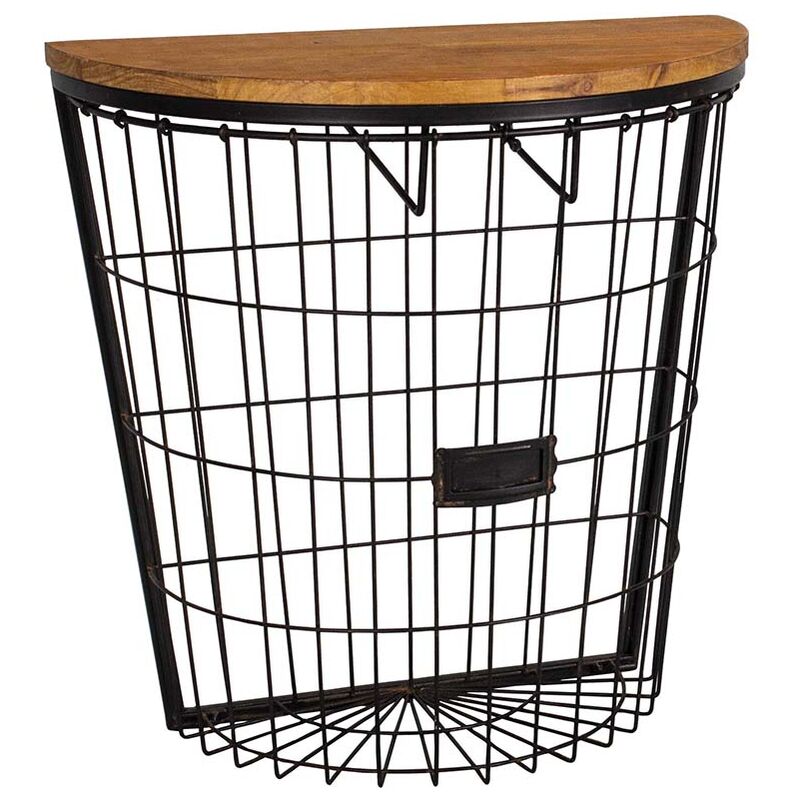 Set de 2 paniers filaires muraux en fer et bois