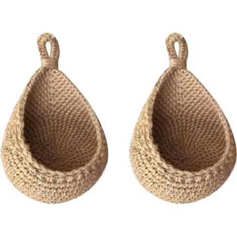 Lot de 2 paniers muraux à suspendre, panier de rangement pour légumes et fruits en corde de coton décoratif pour salon, sall