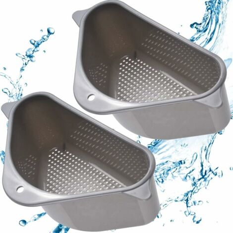 Lot de 2 paniers passoire d'évier triangulaires 25 x 38 cm (10 x 15 po) pour évier de cuisine ou pour servir de passoire ou d'étagère de rangement.