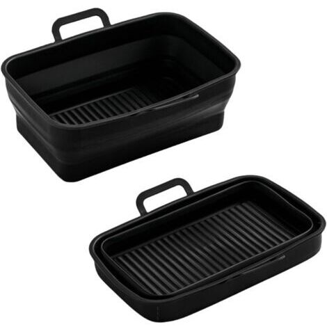 Lot de 2 paniers pliables en silicone pour friteuse à air comprimé rectangulaire avec canaux d'huile pour DZ201410 - Passe au lave-vaisselle (noir)