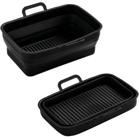 Lot de 2 paniers pliables en silicone pour friteuse à air comprimé rectangulaire avec canaux d'huile pour DZ201410 - Passe au lave-vaisselle (noir)