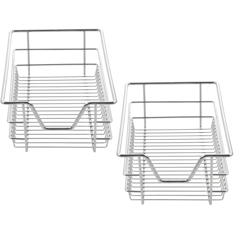 Lot de 2 paniers tiroirs de rangement à glissières télescopiques extension complète jusqu'à 20 kg acier chromé 37 x 44 x 14 cm argenté
