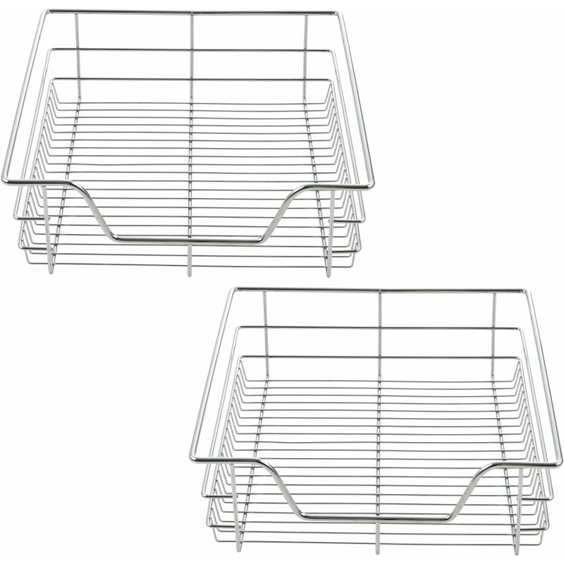 Lot de 2 paniers tiroirs de rangement à glissières télescopiques extension complète jusqu'à 20 kg acier chromé 47 x 44 x 14 cm argenté